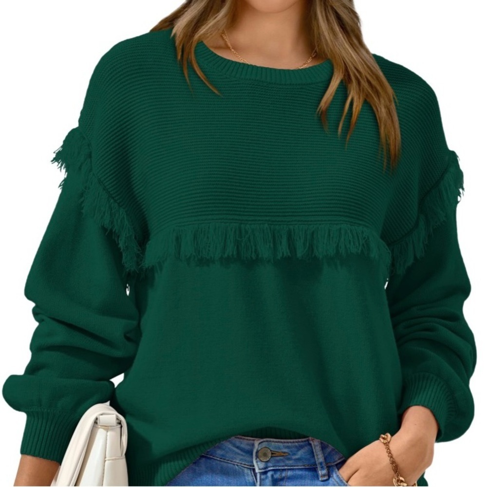 Chunky Distressed Evergreen Knit Cozy Sweater